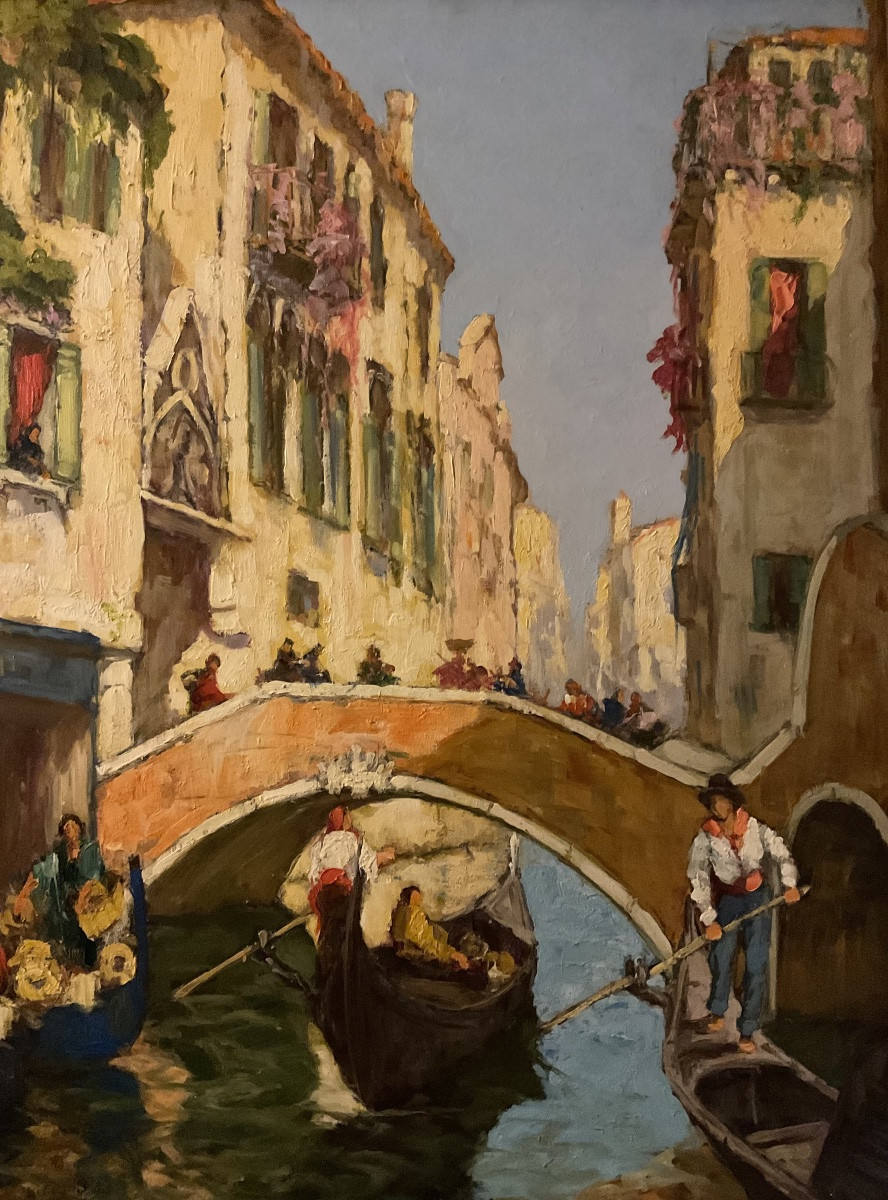 Charles Cousin Large Original Painting 1930/40 Venice Painting Paradise Bridge 20f-photo-2