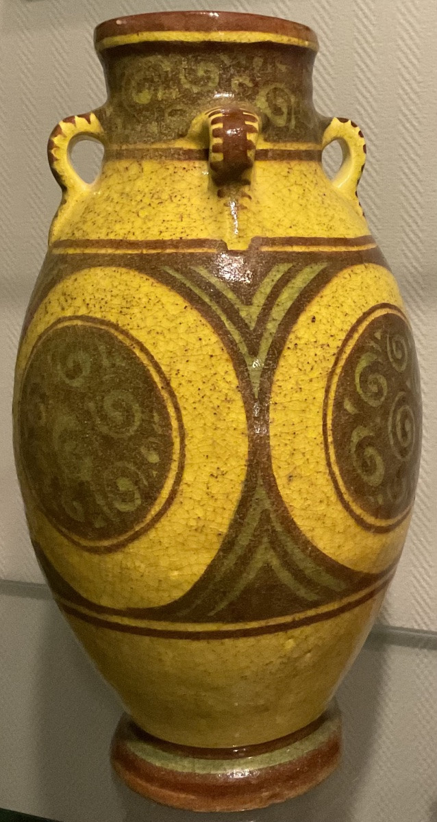 RAOUL LACHENAL GRAND VASE CÉRAMIQUE 1930 ART DECO ORIENTAL / 39 cm -photo-2