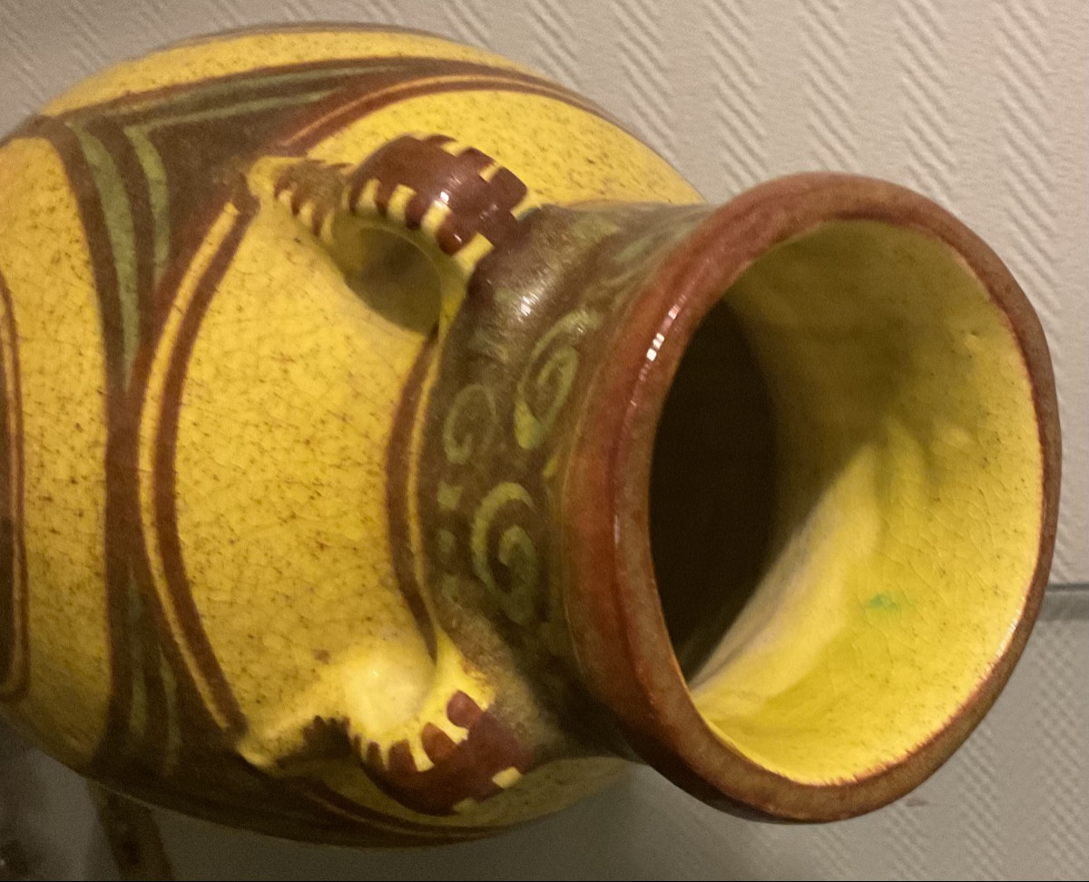 RAOUL LACHENAL GRAND VASE CÉRAMIQUE 1930 ART DECO ORIENTAL / 39 cm -photo-5