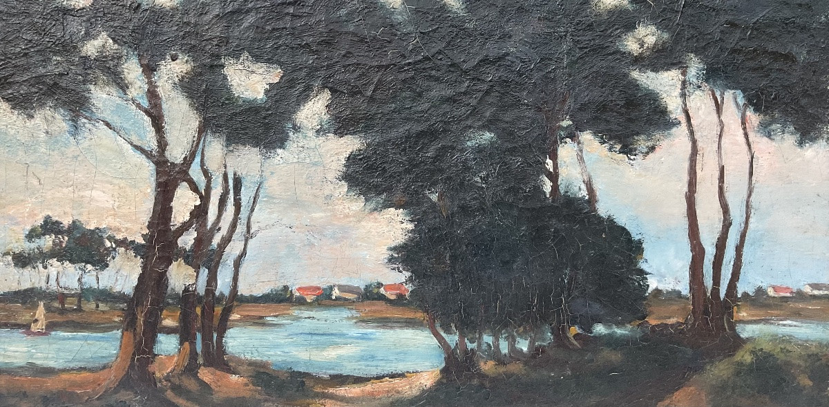 ANDRÉ DUNOYEZ DE SEGONZAC TABLEAU HST 1920 PAYSAGE BORD DE MER -photo-4