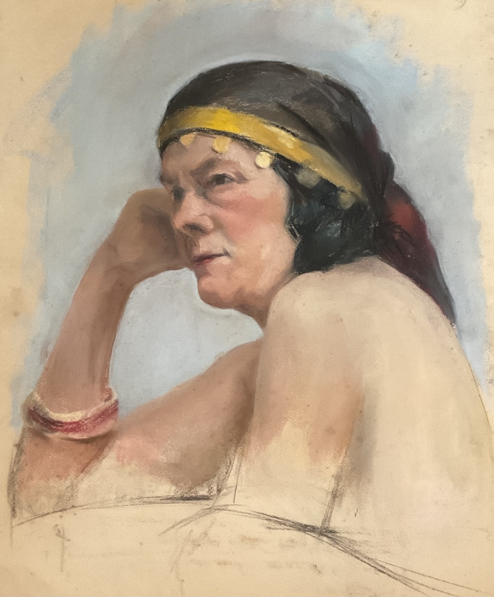 Rare Pastel Portrait Femme Gitane Années 1920 Art Deco-photo-2