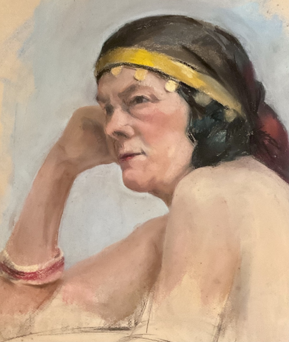 Rare Pastel Portrait Femme Gitane Années 1920 Art Deco-photo-1