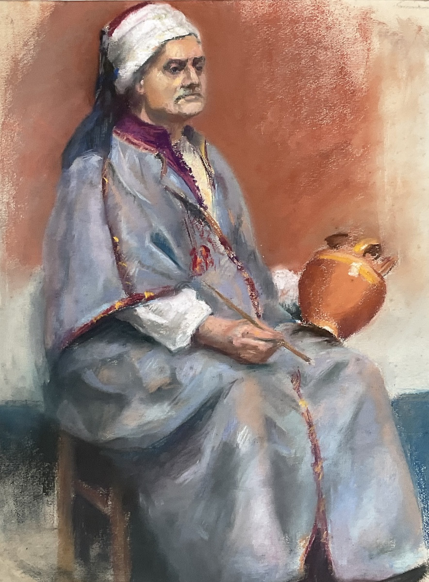 Rare pastel Homme Potier céramiste années 1920 Orientaliste -photo-2