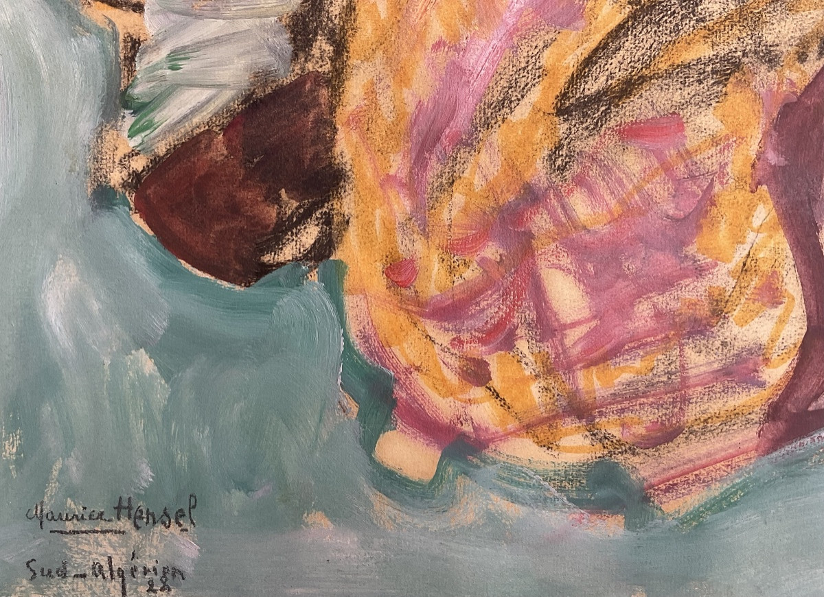 Maurice Henri Hensel Rare Gouache Femme orientale 1928 Sud Algérie -photo-3