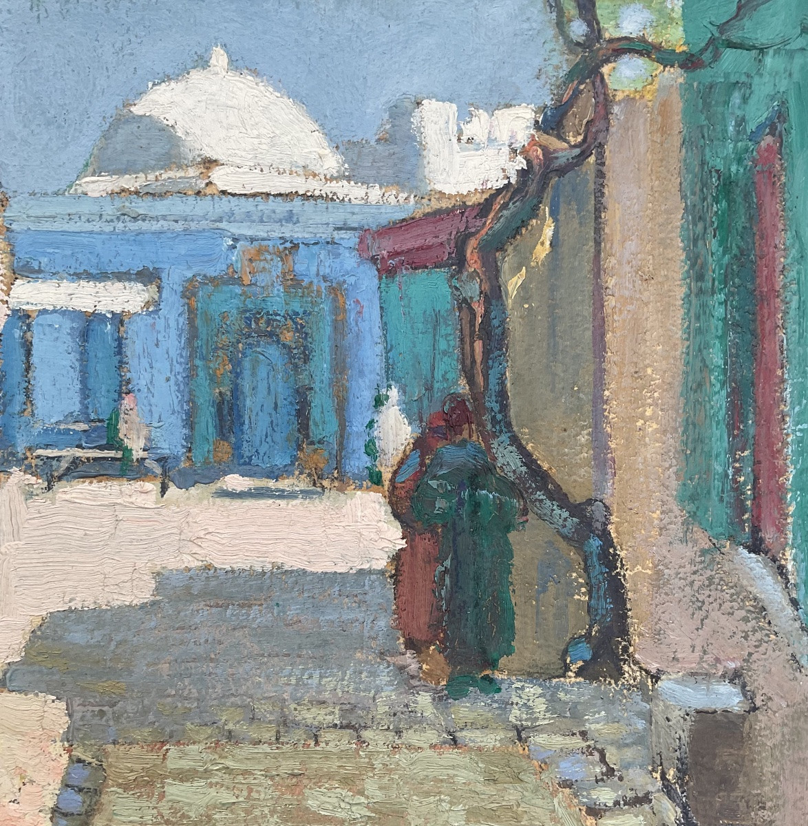 LUCIENNE CAPDEVIELLE TABLEAU 1920 PEINTURE ORIENTALISTE SCÈNE ANIMÉE ALGER-photo-2
