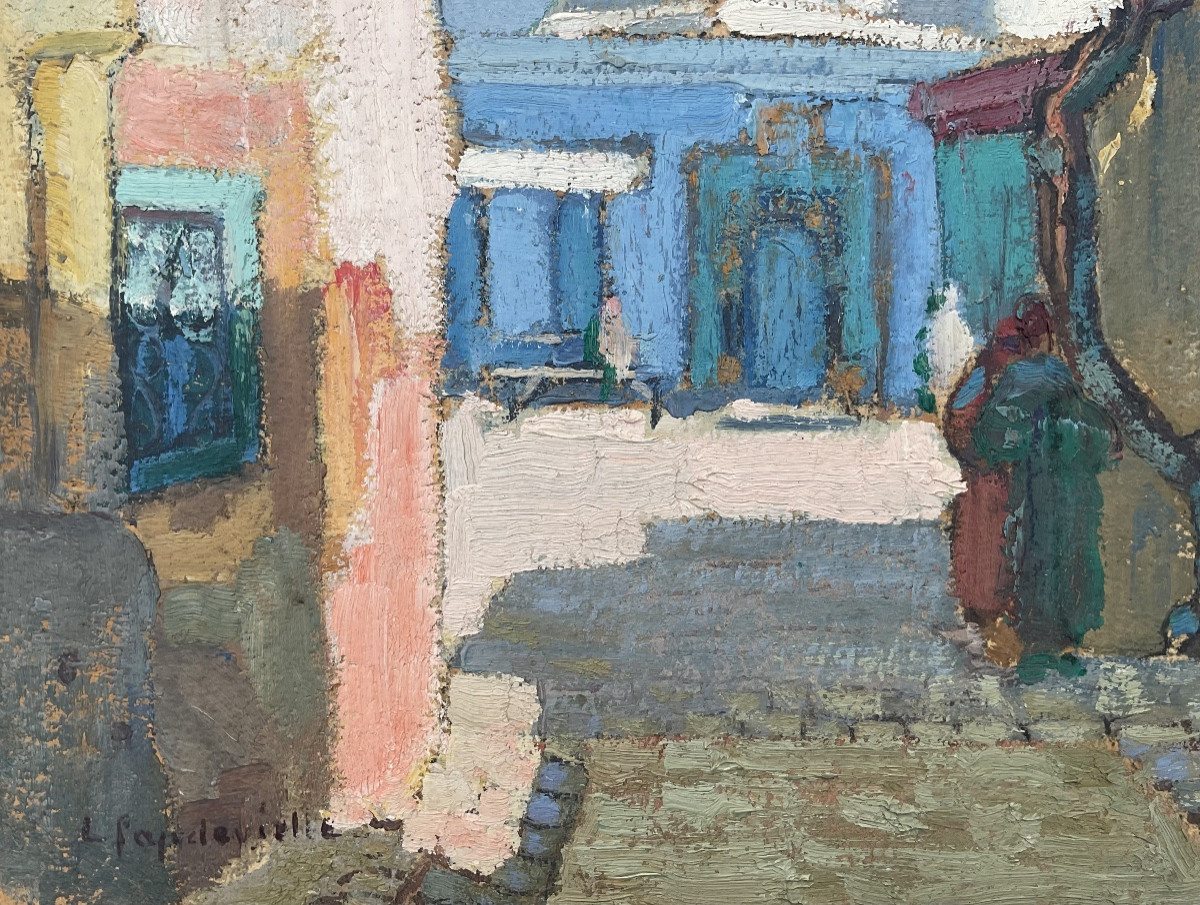 LUCIENNE CAPDEVIELLE TABLEAU 1920 PEINTURE ORIENTALISTE SCÈNE ANIMÉE ALGER-photo-3
