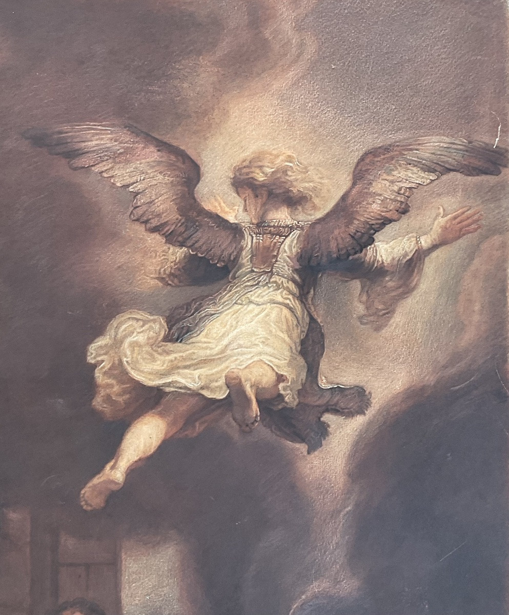 Marcel Roux Rare Watercolor And Charcoal 19th Century Archangel Raphael After Rembrandt Museum-photo-1