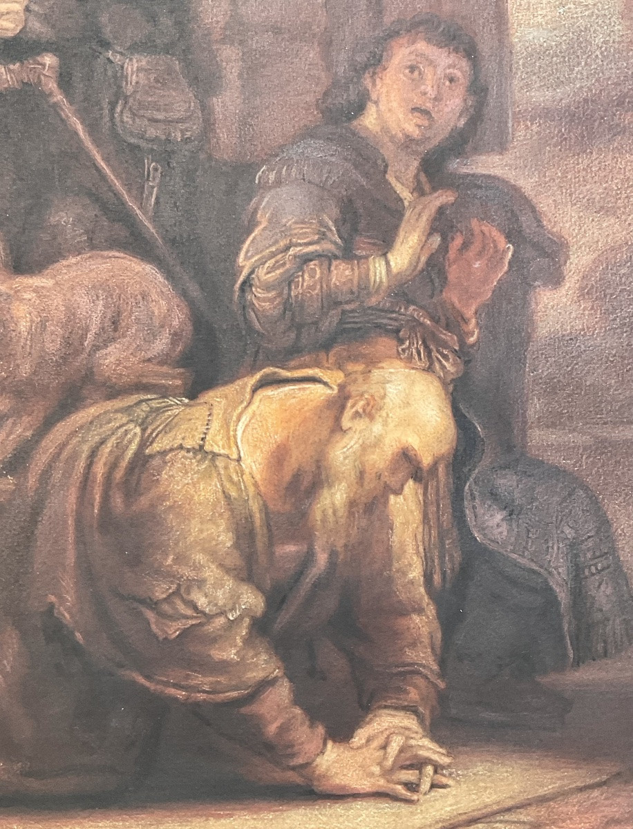 Marcel Roux Rare Watercolor And Charcoal 19th Century Archangel Raphael After Rembrandt Museum-photo-3