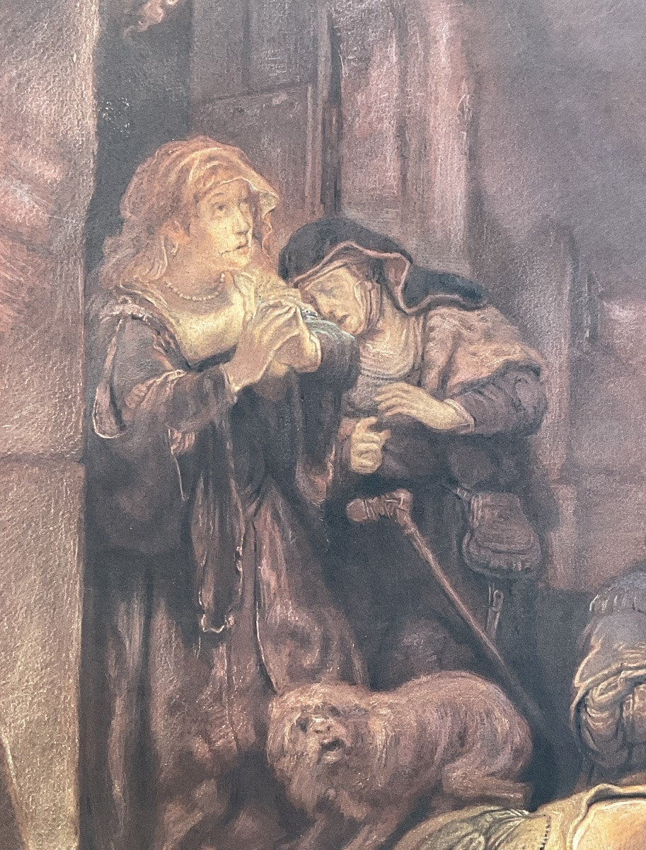Marcel Roux Rare Watercolor And Charcoal 19th Century Archangel Raphael After Rembrandt Museum-photo-4