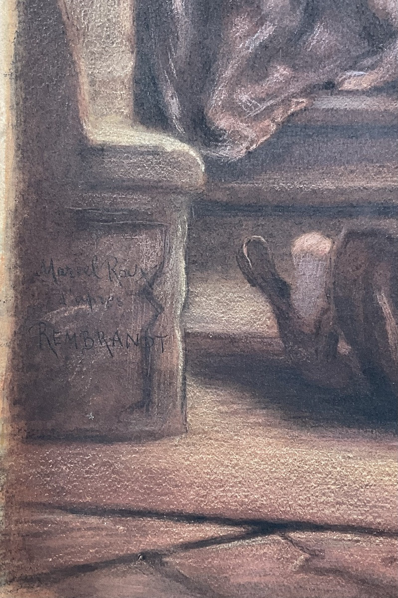 Marcel Roux Rare Watercolor And Charcoal 19th Century Archangel Raphael After Rembrandt Museum-photo-5