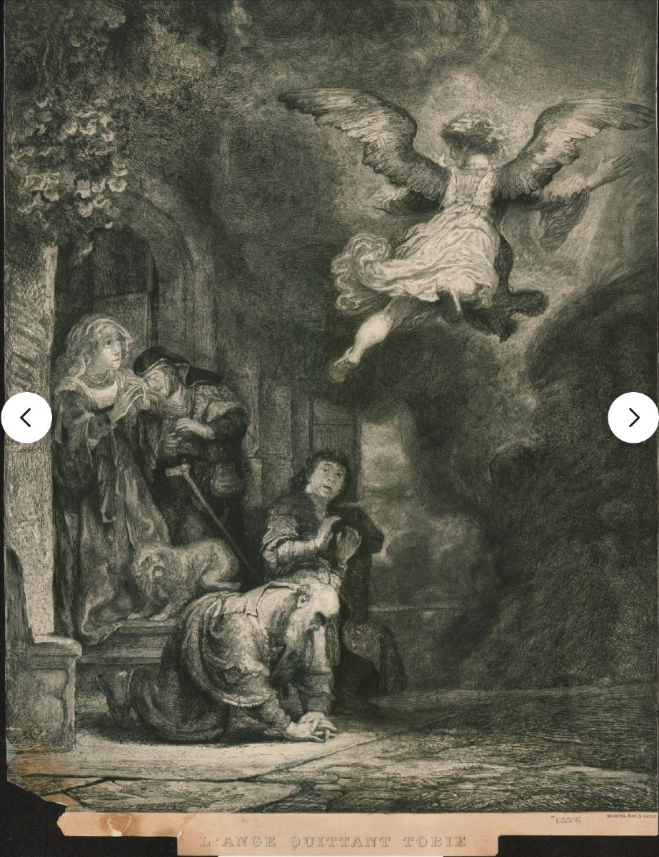 Marcel Roux Rare Watercolor And Charcoal 19th Century Archangel Raphael After Rembrandt Museum-photo-8