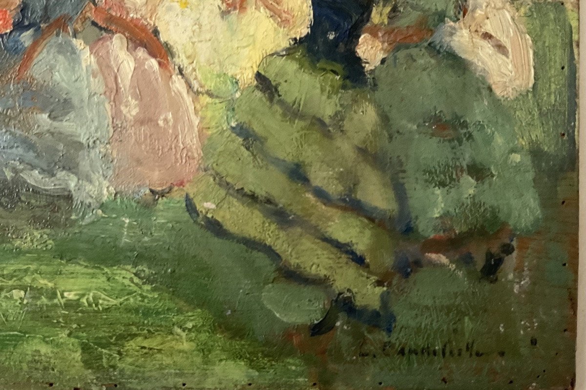 LUCIENNE CAPDEVIELLE TABLEAU 1920 PEINTURE DANSES ROMANIA GENS DU VOYAGE-photo-2