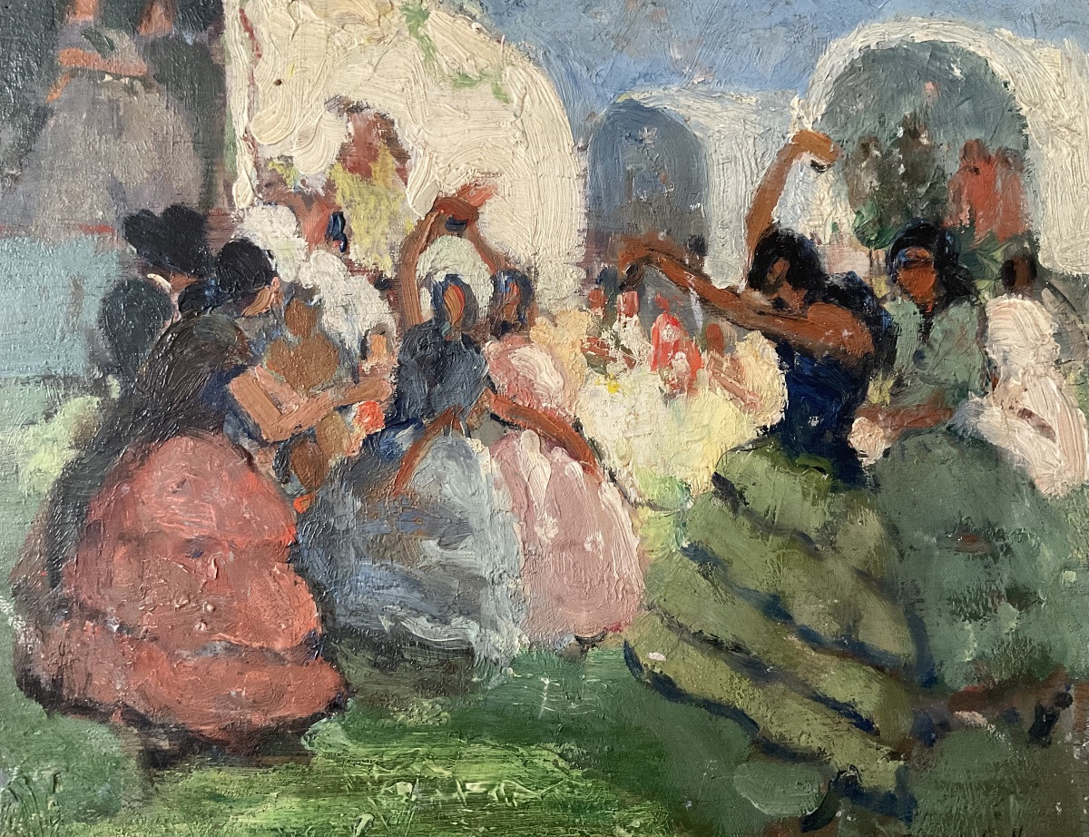 LUCIENNE CAPDEVIELLE TABLEAU 1920 PEINTURE DANSES ROMANIA GENS DU VOYAGE-photo-3