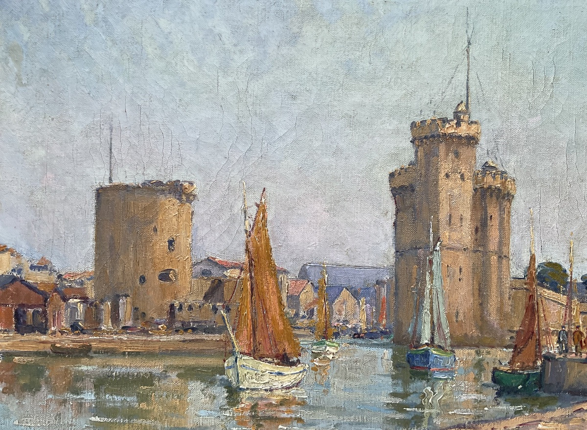 Henry Malfroy Painting On Oil Original Painting 1910/20 Port Of La Rochelle Dimensions 8p-photo-2
