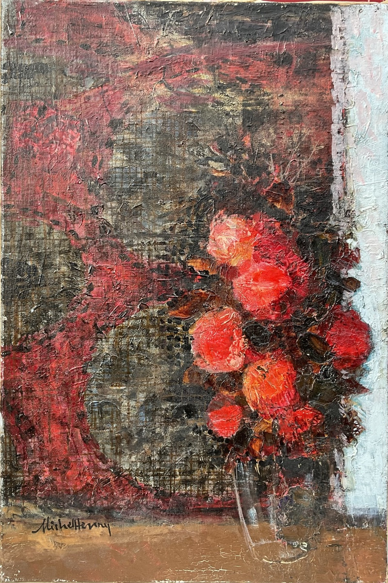 Michel Henry Painting 1950 Original Flowers Batik Fabric Romanet Gallery 25p