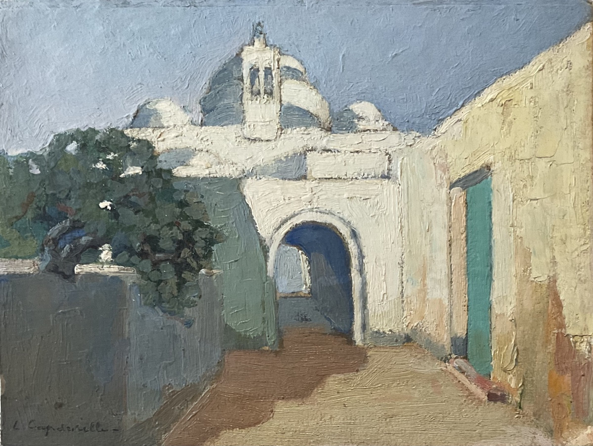 LUCIENNE CAPDEVIELLE TABLEAU 1920 PEINTURE ORIENTALISTE SCÈNE DE RUE ALGER 
