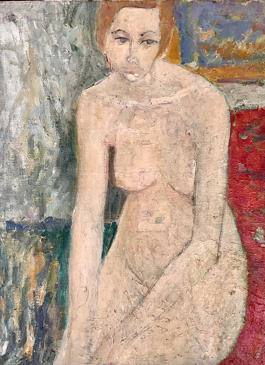 Alain Bonnefoit Painting Original 1980 Female Nude Model -photo-1