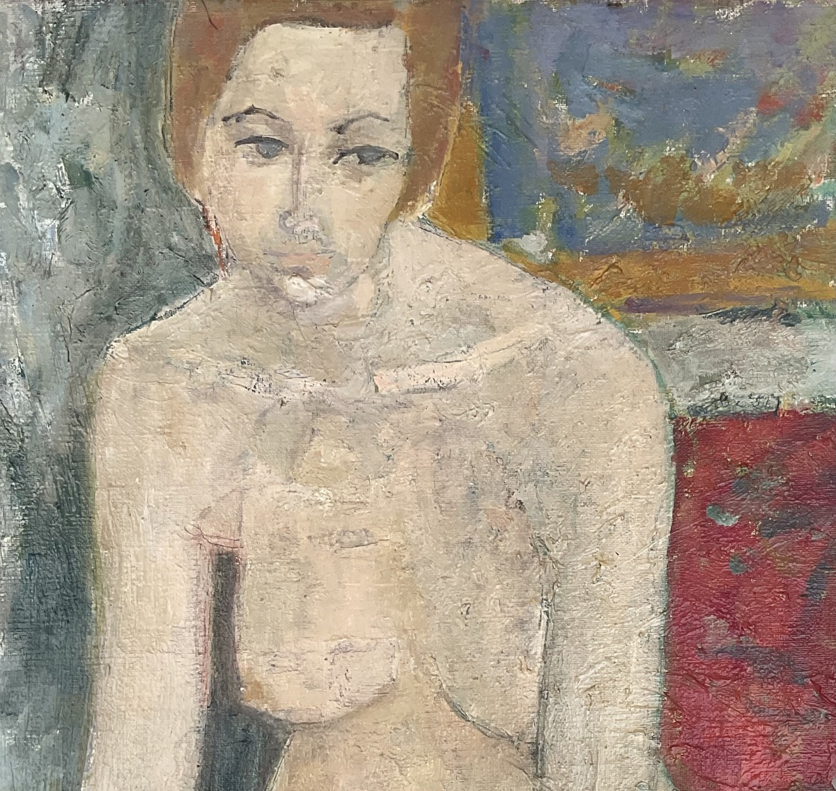 Alain Bonnefoit Painting Original 1980 Female Nude Model -photo-2