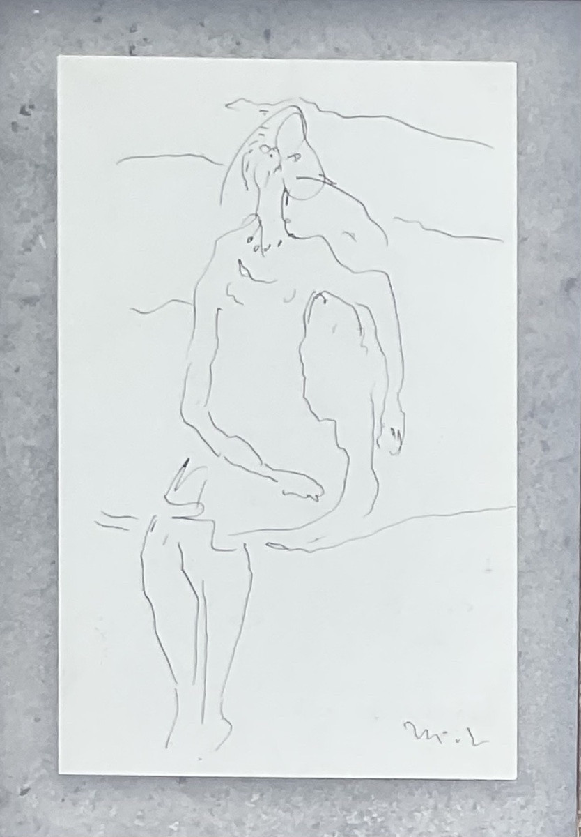 Mikhaïl Larionov Original Ink Drawing Sitting Figure Mask Dane Collection-photo-1