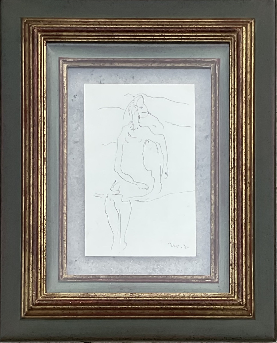 Mikhaïl Larionov Original Ink Drawing Sitting Figure Mask Dane Collection