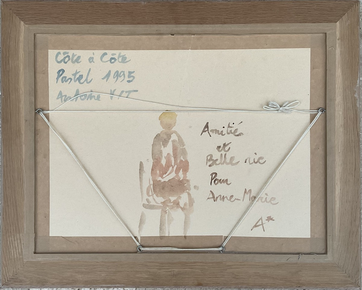 ANTOINE VIT TABLEAU MARINE BATEAUX EN MER CATAMARAN PASTEL 1995-photo-4