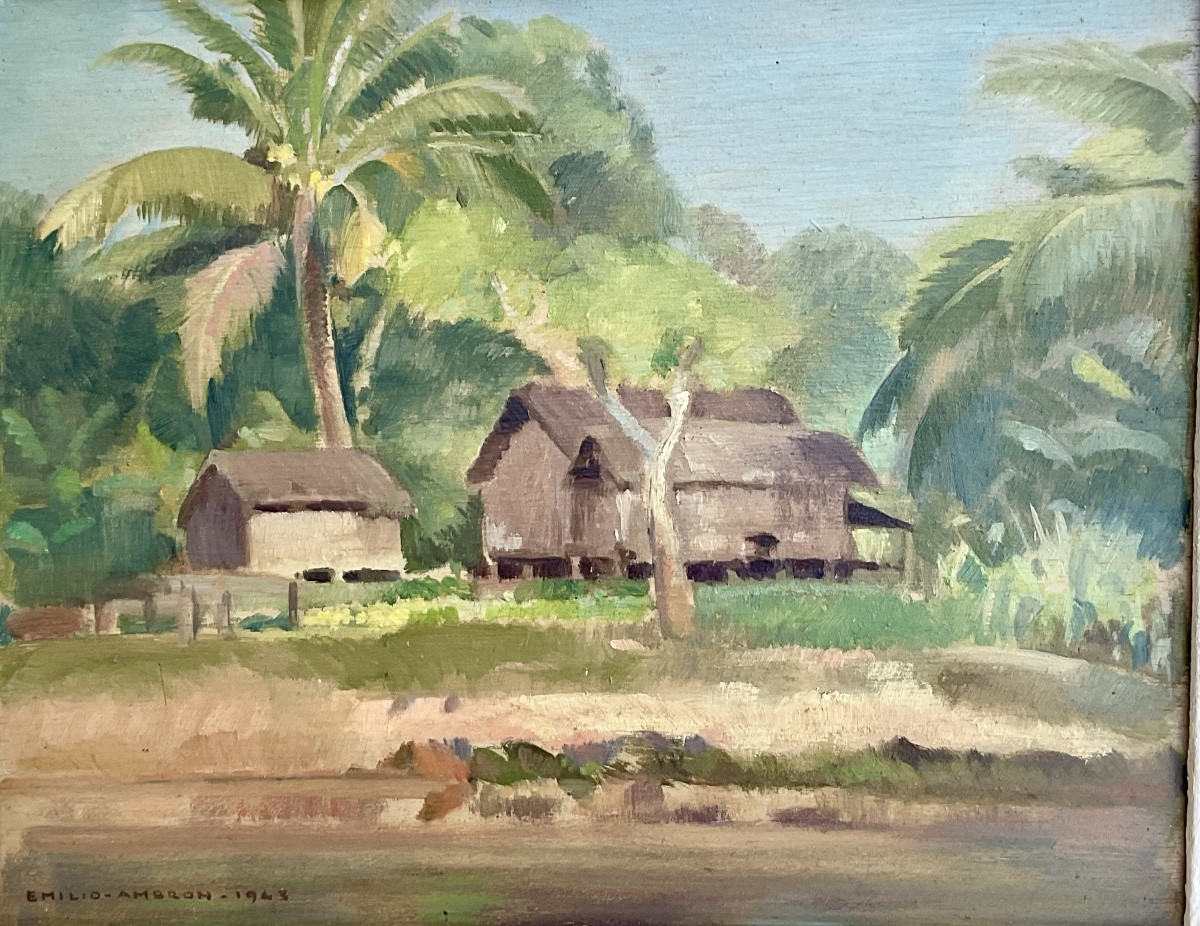 Emilio Ambron Painting 1943 Original Painting Bali Landscape-photo-1