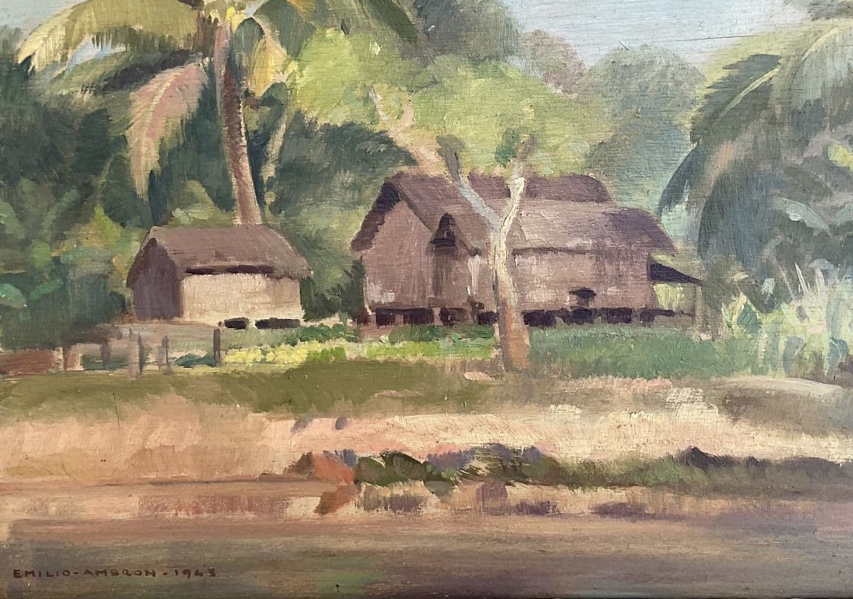 Emilio Ambron Painting 1943 Original Painting Bali Landscape-photo-2