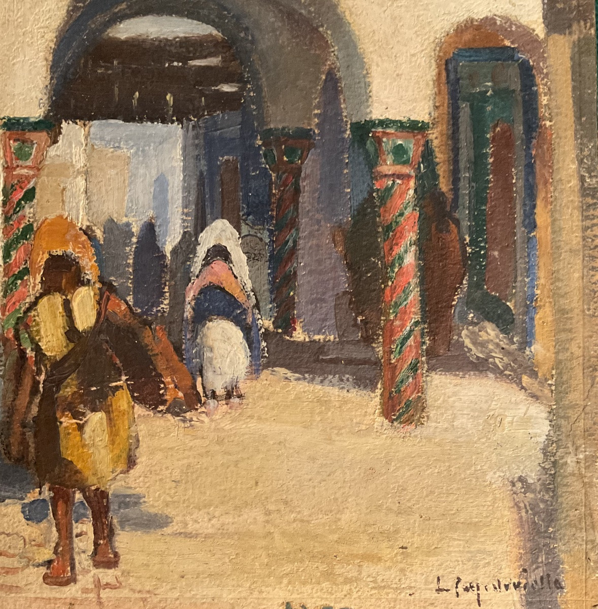 Lucienne Capdevielle Painting 1920/30 Painting Lively Scene City Centre Algeria-photo-3