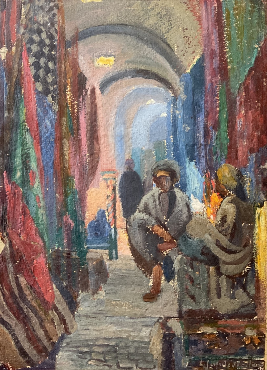 Lucienne Capdevielle Painting 1920/30 Painting Of A Lively Scene Algiers
