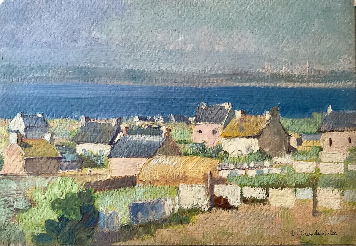 Lucienne Capdevielle Painting Hsc 1930/40 Breton Landscape View Of The Sea 