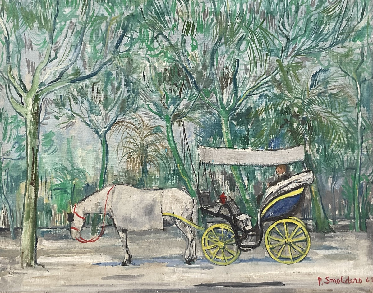 Paul Smolders Original Painting: Horse-drawn Carriage In A Park 1962-photo-1
