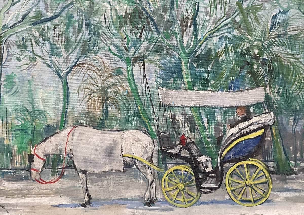 Paul Smolders Original Painting: Horse-drawn Carriage In A Park 1962-photo-2