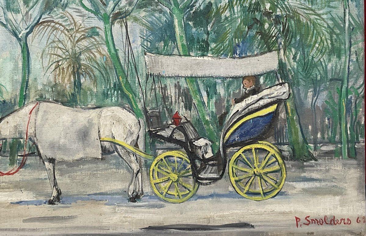Paul Smolders Original Painting: Horse-drawn Carriage In A Park 1962-photo-3