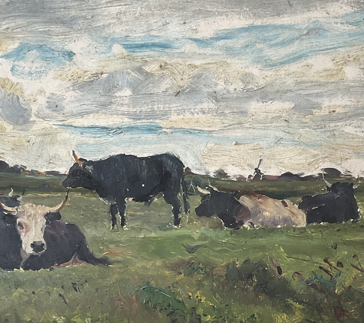 French School 19th Century Dlg Eugene Boudin Painting 19th Century Cows Landscape Normandy-photo-4