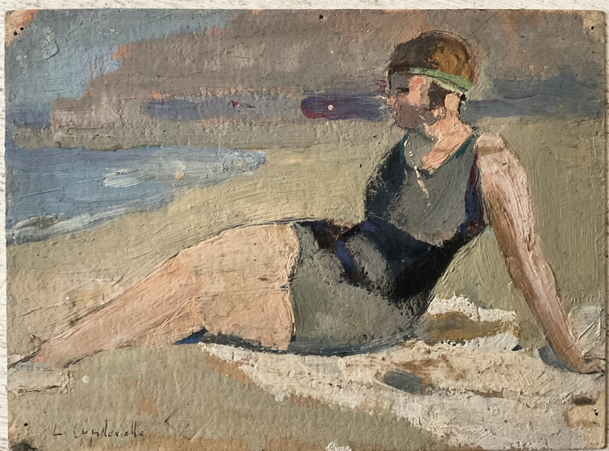 Lucienne Capdevielle Small Painting 1920/30 Young Bather Art Deco