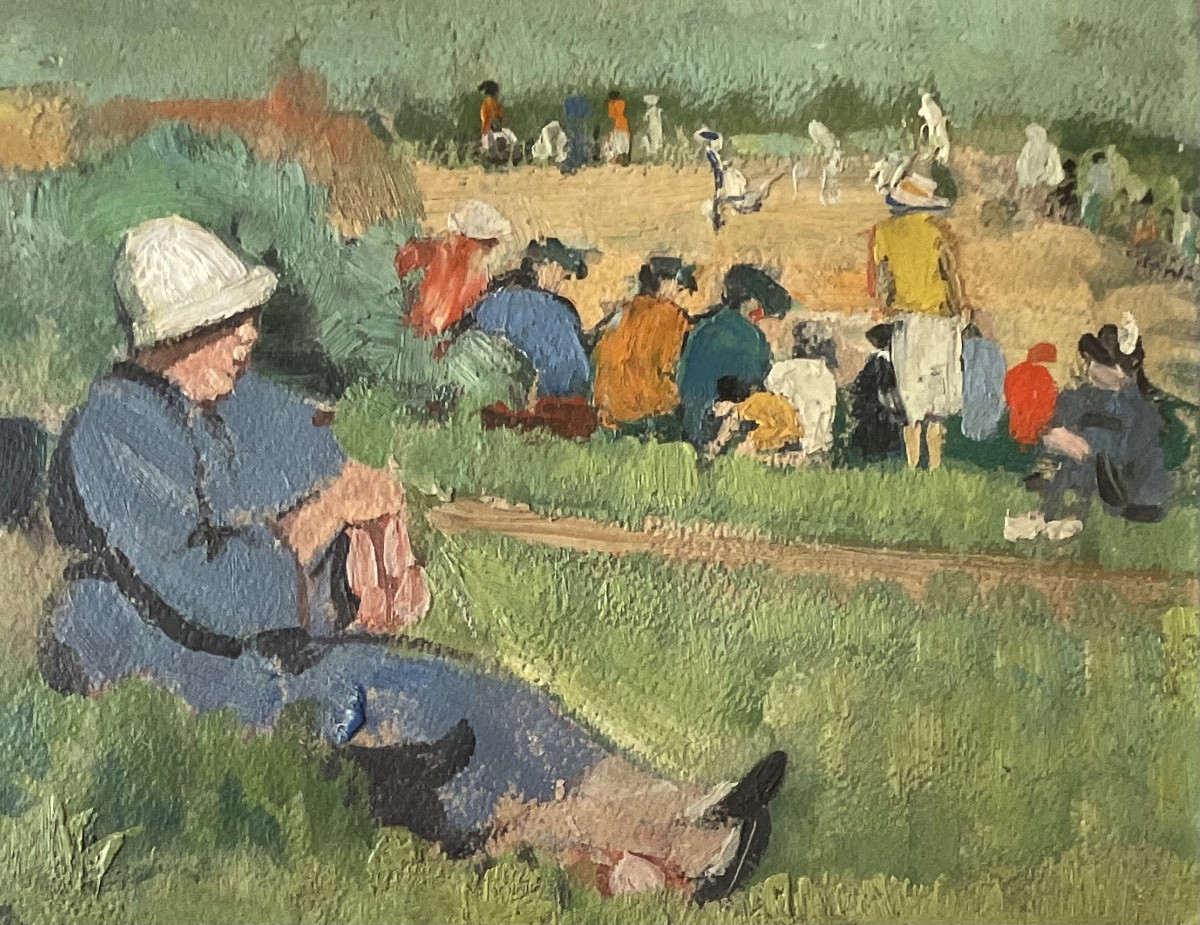 LUCIENNE CAPDEVIELLE PETIT TABLEAU 1930/40 JEU D’ÉTÉ À LA CAMPAGNE -photo-2