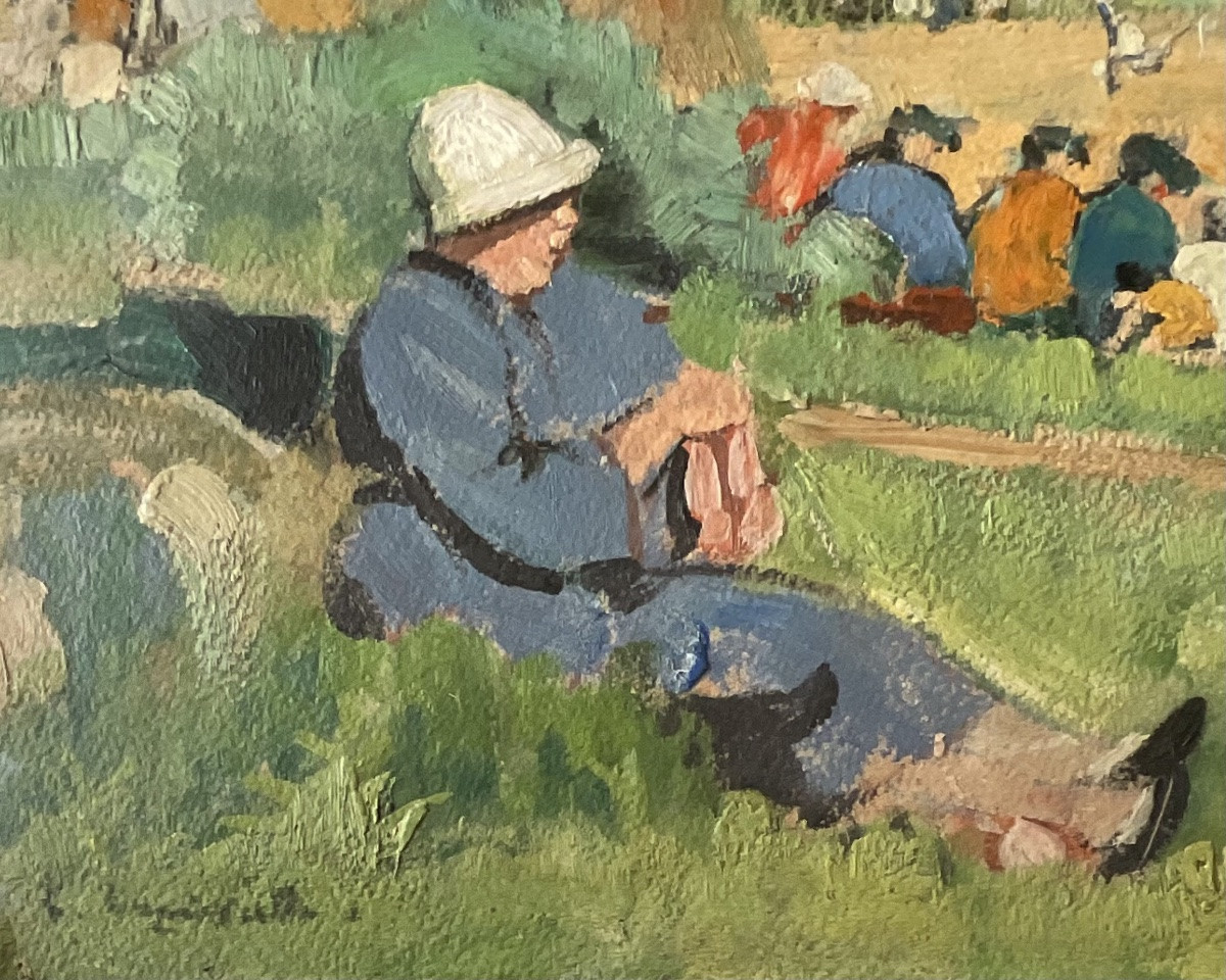 LUCIENNE CAPDEVIELLE PETIT TABLEAU 1930/40 JEU D’ÉTÉ À LA CAMPAGNE -photo-3