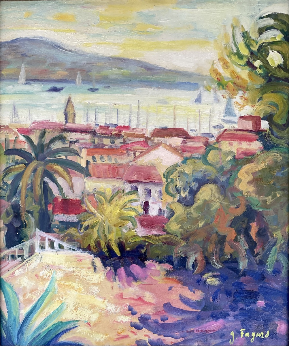 GÉRARD FAGARD TABLEAU HST PEINTURE 10F LA BAIE DE SANARY 55X46 cm -photo-1