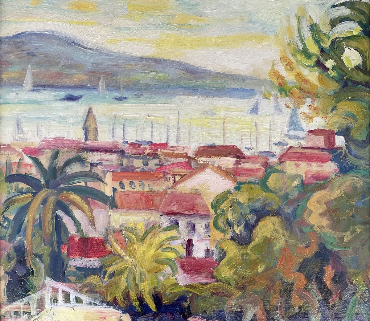 GÉRARD FAGARD TABLEAU HST PEINTURE 10F LA BAIE DE SANARY 55X46 cm -photo-2