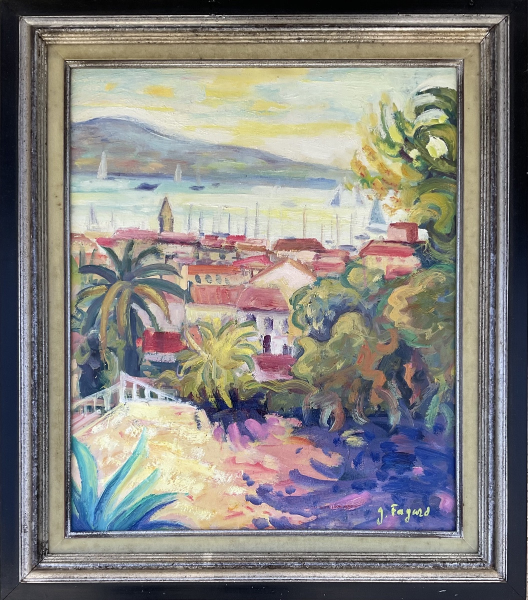 GÉRARD FAGARD TABLEAU HST PEINTURE 10F LA BAIE DE SANARY 55X46 cm 