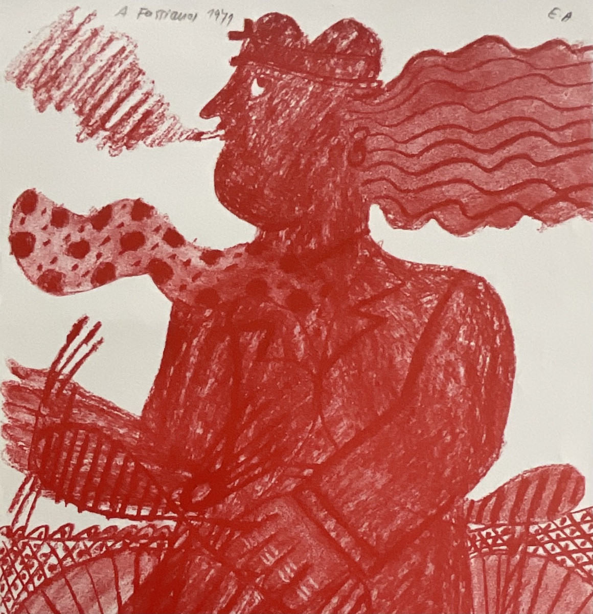 Alekos Fassianos Lithographie Originale 1971 Le cycliste Rouge Épreuve d’Artiste -photo-2