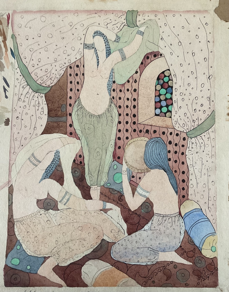 Beautiful Orientalist Watercolor Of 3 Women In A Harem, Signed Am 1892 -photo-4