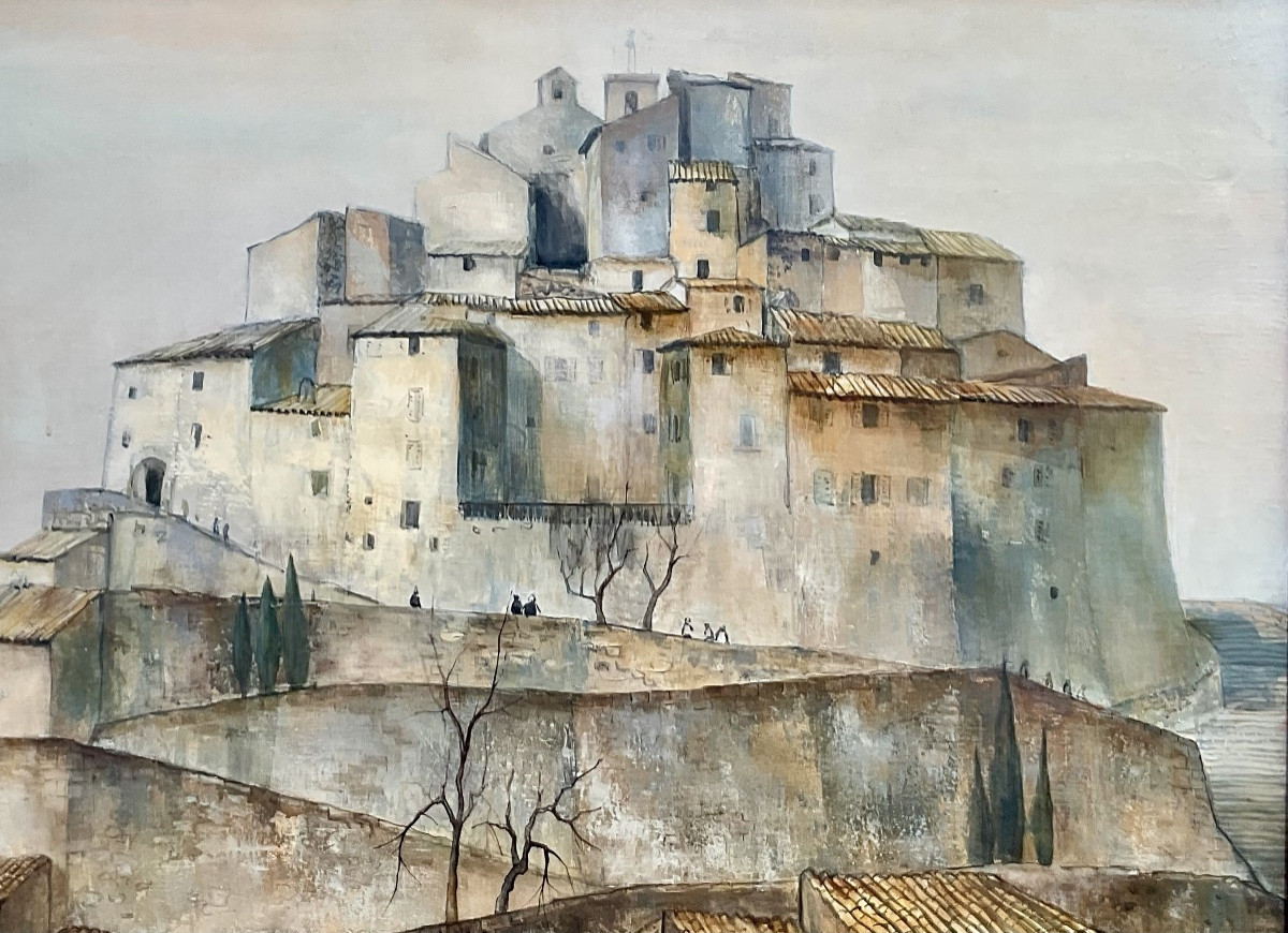 Guy Seradour Large Painting Southern Landscape Village Coursegoules Alpes Maritimes 30f-photo-2