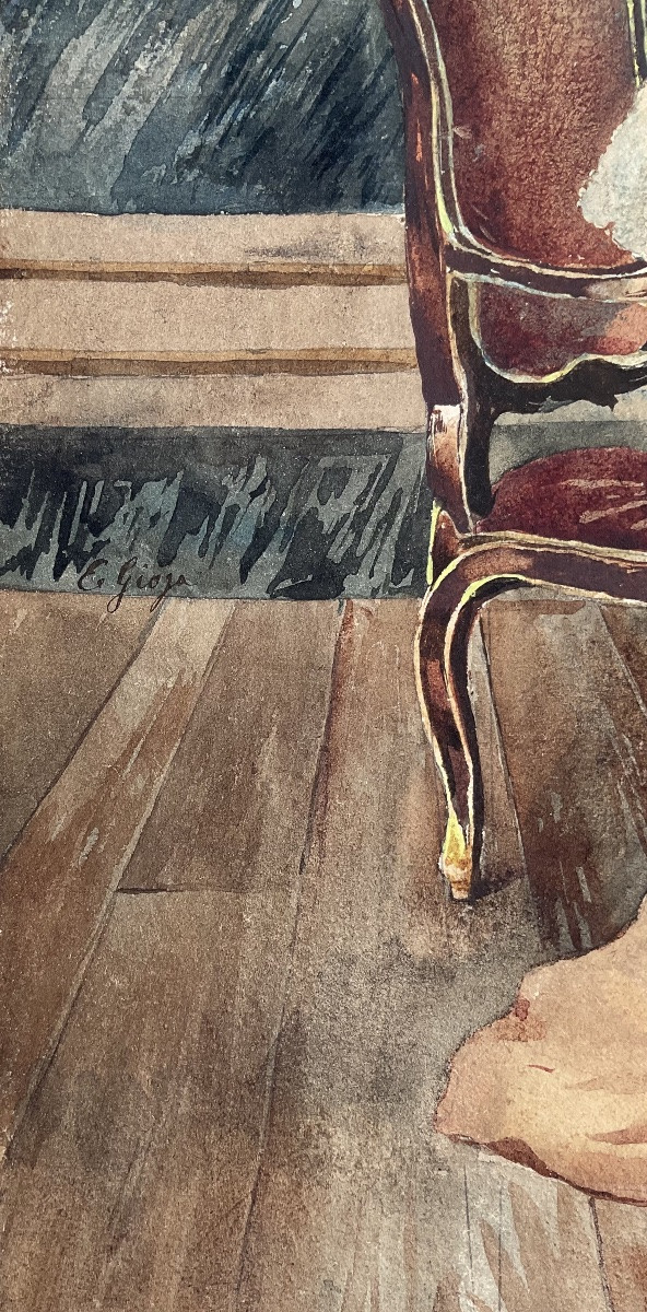 EDOARDO GIOJA RARE AQUARELLE ORIGINALE 1900 L’ARTISTE ET SON MODÈLE HOMME D’EGLISE-photo-7