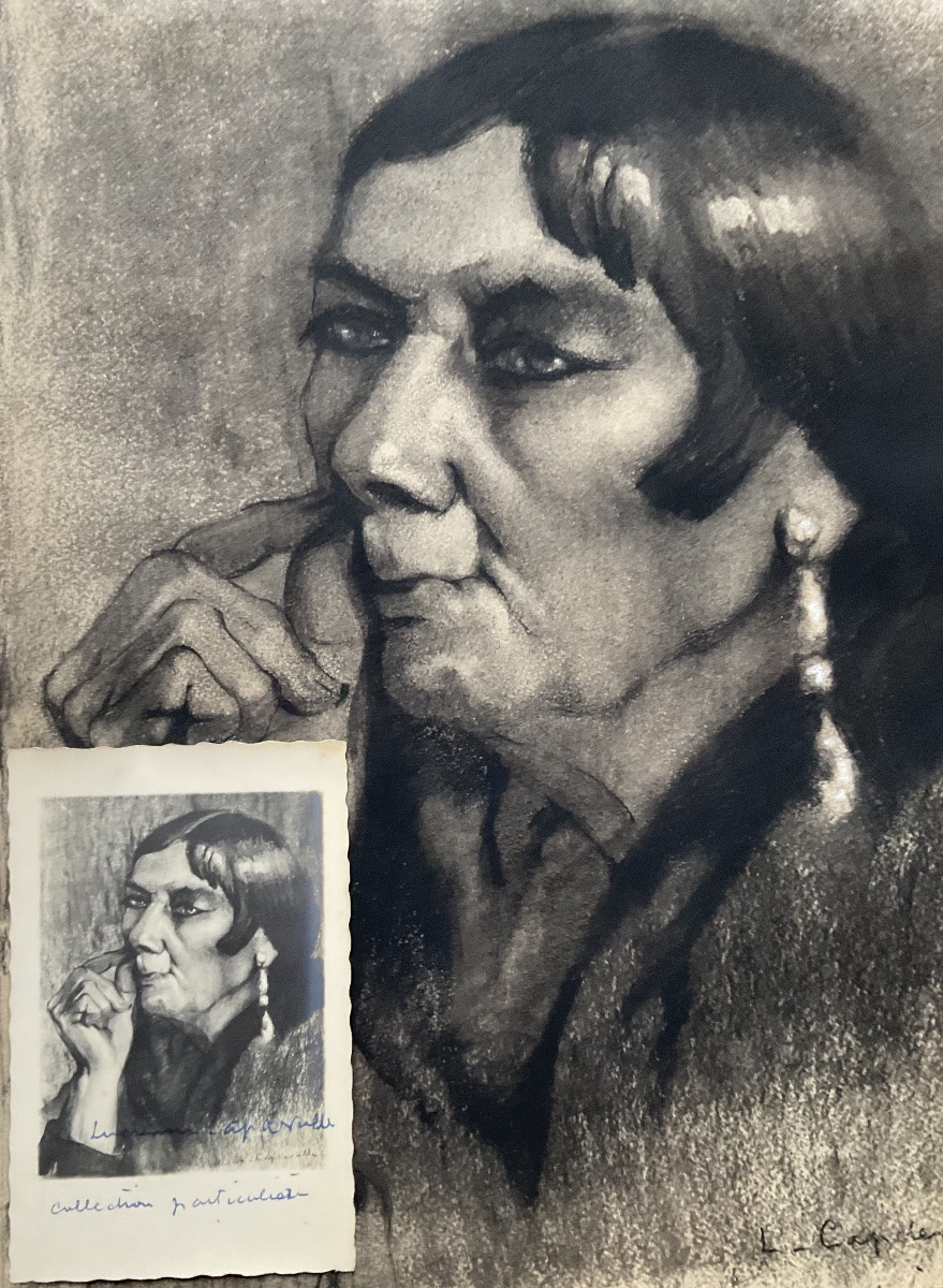 LUCIENNE CAPDEVIELLE FUSAIN 1920 DESSIN PORTRAIT FEMME GITANE GENS DU VOYAGE-photo-2