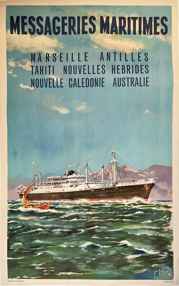 Vintage Poster Jean De Gachons 1958 Messageries Maritimes French Lines Poster-photo-1