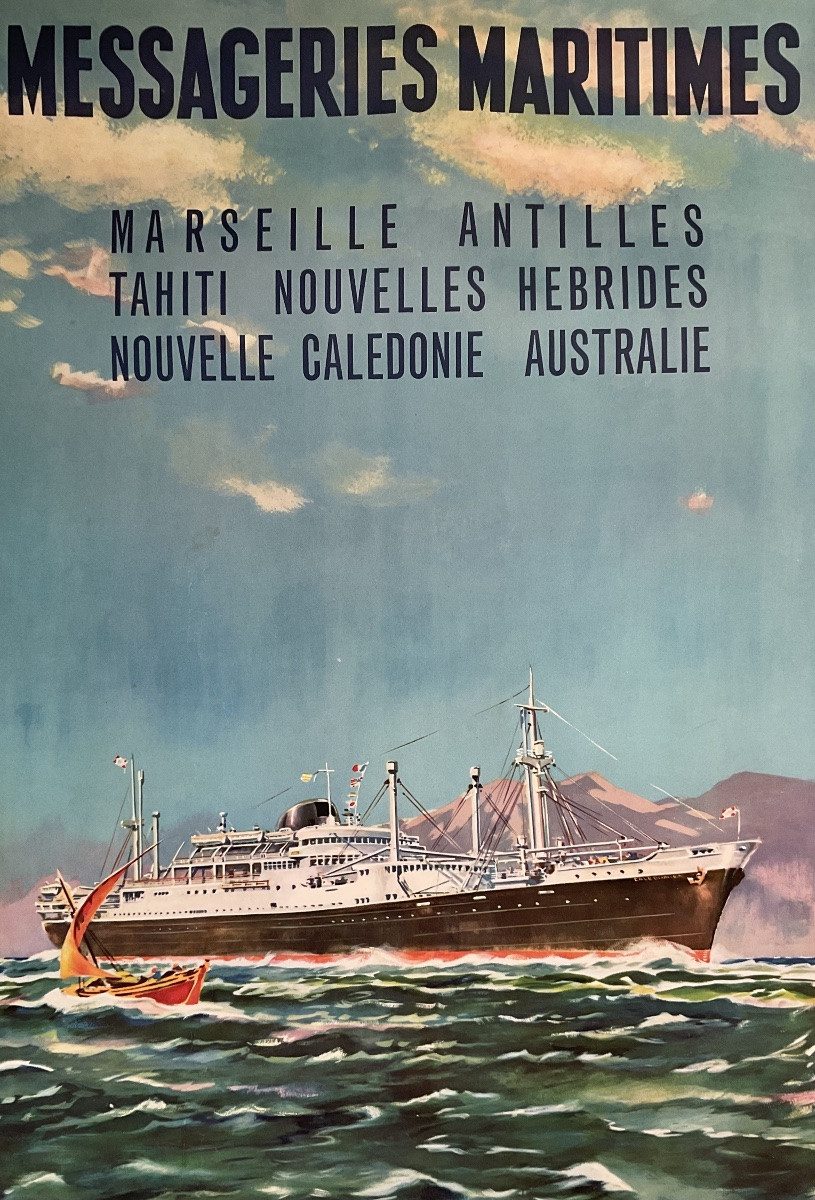 Vintage Poster Jean De Gachons 1958 Messageries Maritimes French Lines Poster-photo-2