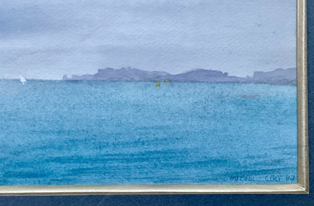 Michel Ciry Beautiful Original Watercolor Boats At Sea Regatta Sailing Boats Normandy-photo-3