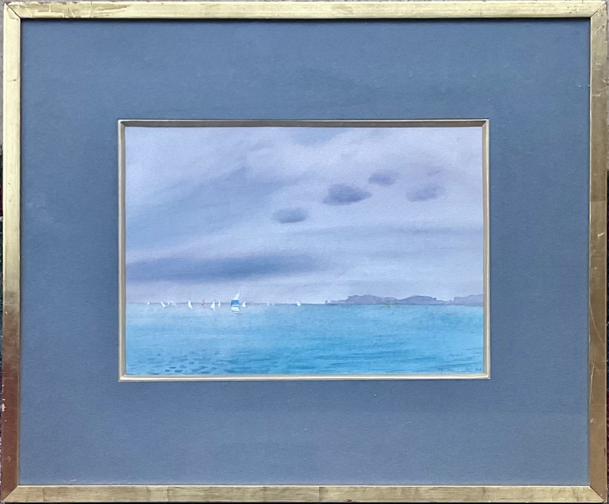 Michel Ciry Beautiful Original Watercolor Boats At Sea Regatta Sailing Boats Normandy