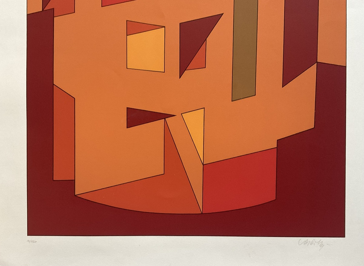 VICTOR VASARELY SERIGRAPHIE ORIGINALE 1988 KALLION ORIGINAL LITHO PRINT 78x76 cm-photo-3